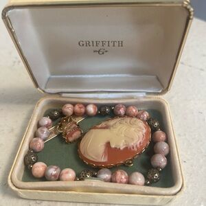 vintage Griffith cameo bracelet Earrings and brooch set